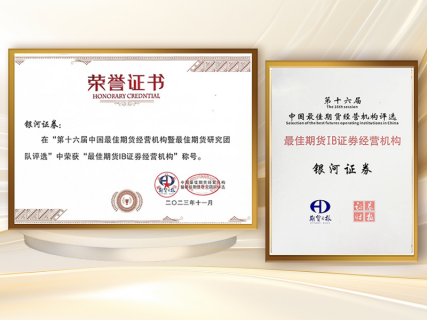 中国银河证券荣获“最佳期货IB证券经营机构”称号